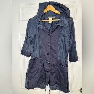 Free People Blue Trench Coat with 3/4 Sleeves